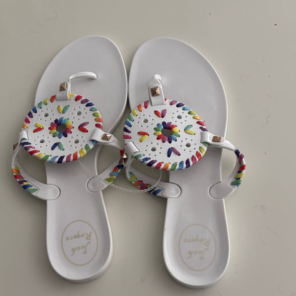Jack Rogers White Sandals with Colorful Accents